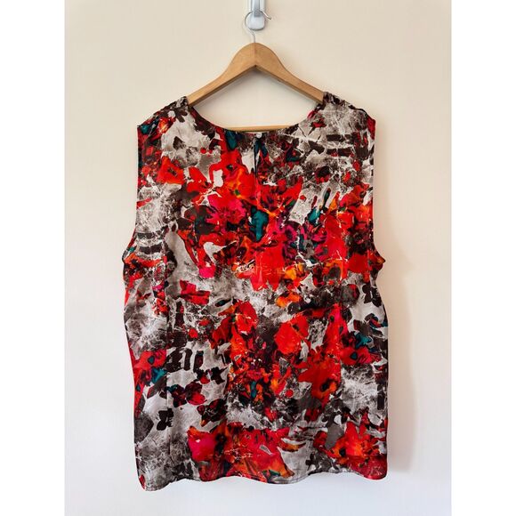 Kasper Plus Printed Satin Sleeveless Top Women's Scoop Neck Colorful Blouse 3X - Picture 2 of 7